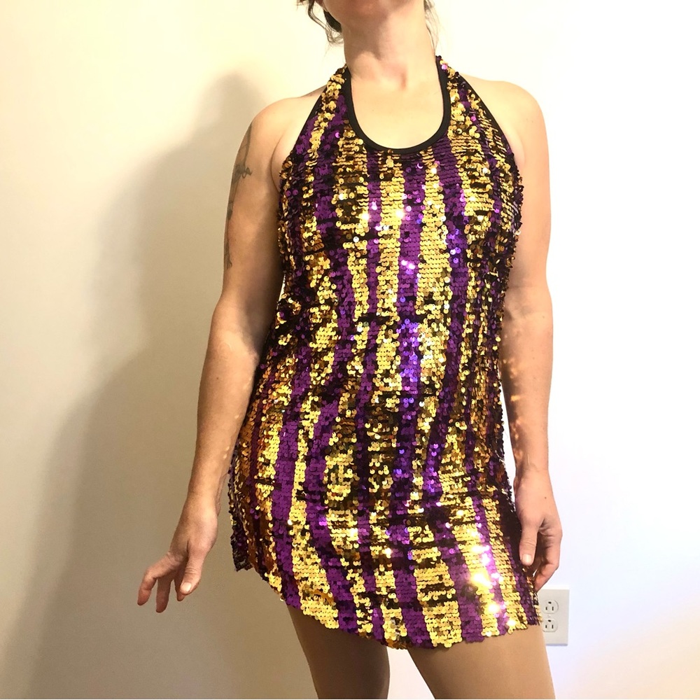 Adult striped sequin dance costume with leotard